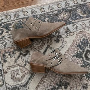 Rebecca Minkoff Mushroom Brown Suede Mule Booties NWOT
